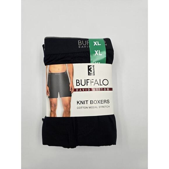 BUFFALO Men's Boxer briefs underwear knit cotton Black stretch XL (3 Pack) - NWT - Picture 2 of 3